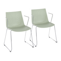 Lumisource CH-MATCHA GN2 Matcha Contemporary Chair in Chrome and Green - Set of 2